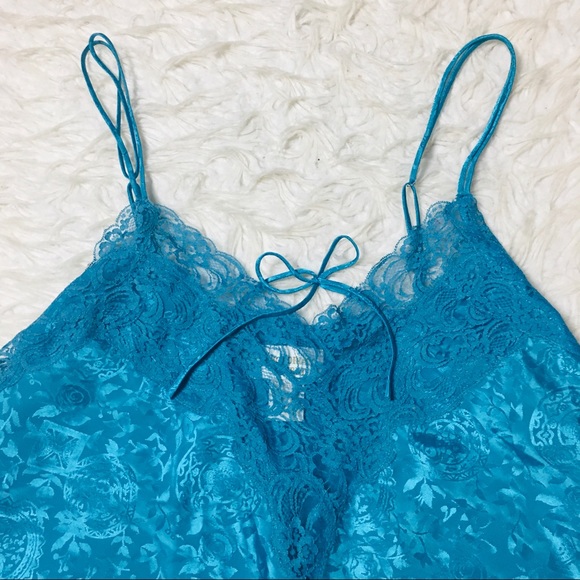 Victoria’s Secret Cami Tank Top Nightgown Lace turquoiseFloral Size Large - Picture 9 of 13